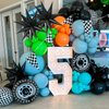 Race Car Balloon Garland Arch Kit,120PCS Dusty Blue Green Orange Black Balloons and Star Foil Balloons,for Birthday,Baby Shower,Racing Car Theme Party Supplies,Race Car Party Decorations