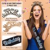 BAHABY Birthday Crowns for Women, It's My Birthday Sash & Birthday Headband Set Princess Birthday Sash and Rhinestone Tiara Birthday Party Decorations- Black