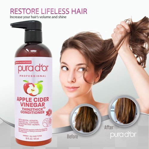 PURAD'OR Apple Cider Vinegar Thin2Thick Conditioner (16oz) & Apple Cider Vinegar Thin2Thick SHAMPOO (16 oz)