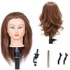 Mannequin Head with Human Hair 100% Human Hair Mannequin Head Hair Styling Training Head Cosmetology Manikin Head Doll Head for Hairdresser with Free Clamp 16-18(brown))