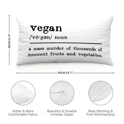 Decorative Throw Pillow Covers Vegan Noun Definition Farmhouse Pillowcase Decorations Cushion Cover for Home Living Room Bedroom 12x20 inch