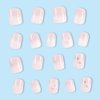 RUPOFUZA Acrylic Press on Nails Short Square Fake Nails White Ombre Glue on Nails Short False Nails with Flower Gloss Designs Nails Press on Artificial Nails Stick on Nails for Women 24Pcs