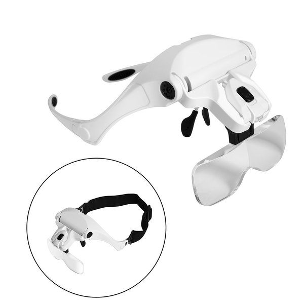 Headband Magnifier With LED Light Bracket & Headband are Interchangeable 5 Replaceable Lenses: 1.0X, 1.5X, 2.0X, 2.5X, 3.5X for Reading, Jewelry Loupe, Watch Electronic Repair