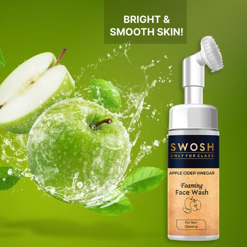 SWOSH Apple Cider vinegar (Apple extract) Foaming Face Wash for Acne Prone & Oily Skin - No Parabens, Sulphate, Silicones & Colour (with Built-in Face Brush), 100 ml / / 3.38 fl oz