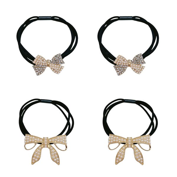 Xiwstar 4Pcs Korean Fashion Scrunchies Hair Bands Rhinestone Pearls Bow Hair ties Ponytail Holder Hair Accessories for Women Girls