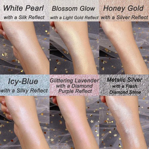 Face Highlighter Makeup Palette, Holographic Shimmer Illuminating Make Up Metallic Powder Starlight Diamond Highlighting Glow Illuminator for Face Body (1, 6 Colors Highlighter Palette, Standard Size)