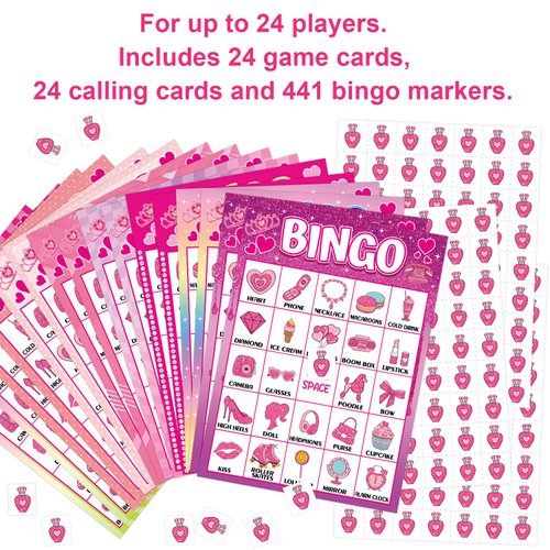 Pink Party Bingo Game 24 Players Girls Party Game Birthday