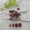 Fall Press on Nails Short Fake Nails with Glitter & Flower Leaves Designs Square Nails Press ons Glossy Glue on Nails Red Brown Acrylic Nails Thanksgiving Artificial Stick on Nails for Women 24Pcs