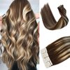 Omber Brown Highlight Human Hair Tape in Extensions for Women 22inch 20pcs 50g/Pack Omber Walnut Brown to Ash Brown with Medium Blonde 100% Real Human Hair Extensions