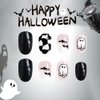 24Pcs Halloween Press on Nails Almond AZTSYT Short Fake Nails Acrylic Full Cover False Nails with Bat Ghost Pattern Designs Cute Halloween Nails Oval Glue on Nails halloween Stick on Nails for Women