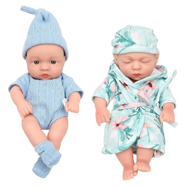 ONEST 2 Sets 7 Inch Dolls Cute Baby Dolls Include 2 Pieces Baby Mini Dolls, 2 Sets Handmade Doll Clothes
