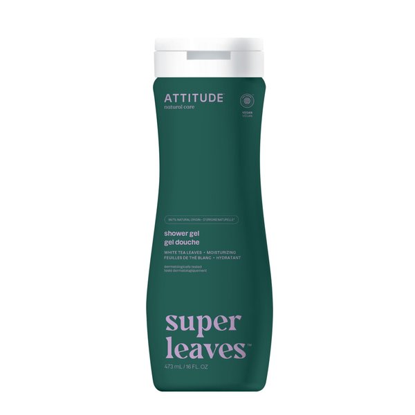 ATTITUDE Body Wash, EWG Verified Shower Gel, Dermatologically Tested, Plant and Mineral-Based, Vegan Personal Care Products, White Tea Leaves, 16 Fl Oz