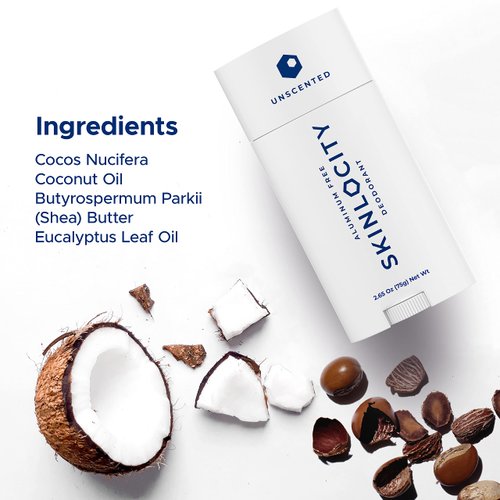 Skinlocity Natural Unscented Deodorant for Men and Women, Aluminum Free, High Performing