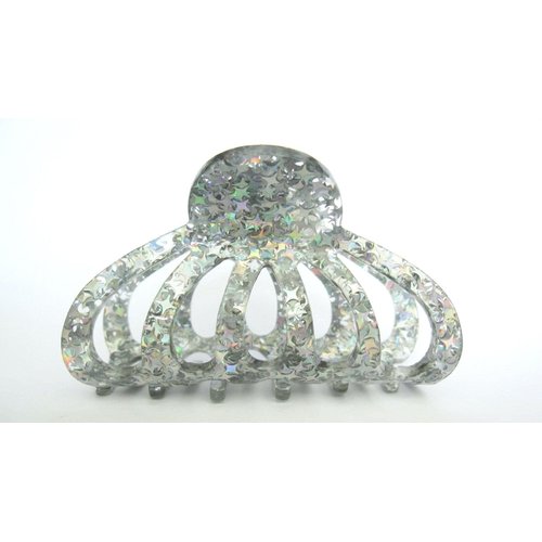 Generic Medium silver colorful glitter stars marbled hair claw clip