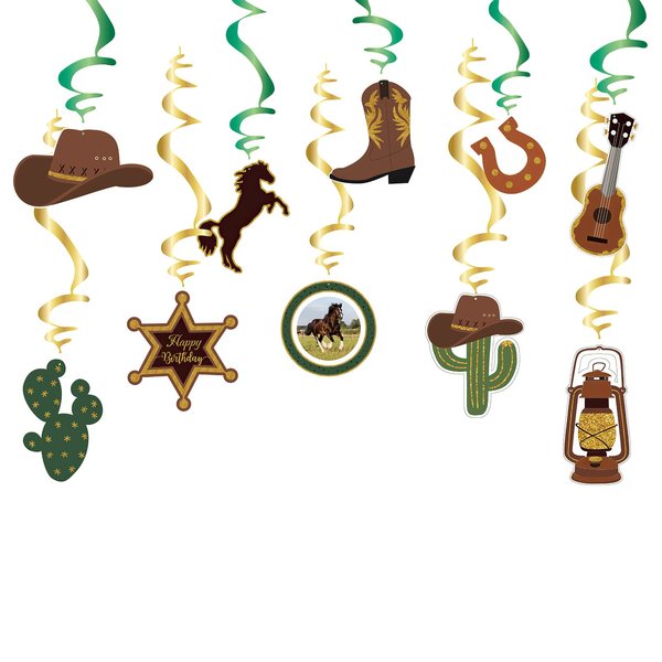 10PCS Western Cowboy Party Swirls Streamers - Western Theme Birthday Hanging Swirls, Western Cowboy Theme Party Decoration Photography Backdrop
