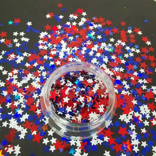 3 Boxes 4th of July Stars Nail Art Glitter, 3D Holographic Independence Day Nail Sequins for Nail Art Red Blue Sliver Stars Nail Accessories for Women Girl Nail Art Decoration