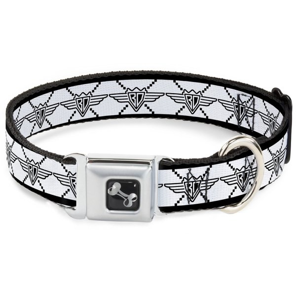 Dog Collar Seatbelt Buckle Buckle Down BD Monogram2 White Black 18 to 32 Inches 1.5 Inch Wide