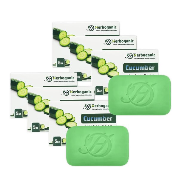 HERBOGANIC Cucumber Herbal Soap | Natural Bar Soap for Face and Body | Moisturizing and Nourishing | Infused with Cucumber | Gentle for Men and Women | 5 Oz (Pack of 6)…