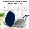 HieerBus Silicone Body Scrubber Flat Shower Brush Gentle Exfoliating and Massage,Long Bristles Lathers Well and More Hygienic Than Traditional Loofah 1 Pack (Dark Blue)