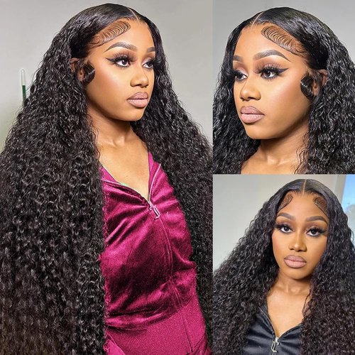 30 Inch 13x6 Lace Front Wigs Human Hair Deep Wave Lace Front Wigs Human Hair Pre Plucked with Baby Hair 180% Density Glueless Wigs Curly Wig Natural Color