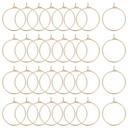 Beebeecraft 1 Box 100Pcs Hoop Earring Findings 18K Gold Plated 20mm Wine Glass Charms Rings with 0.7mm Pin DIY Earring Beading for Hoop Earrings Making
