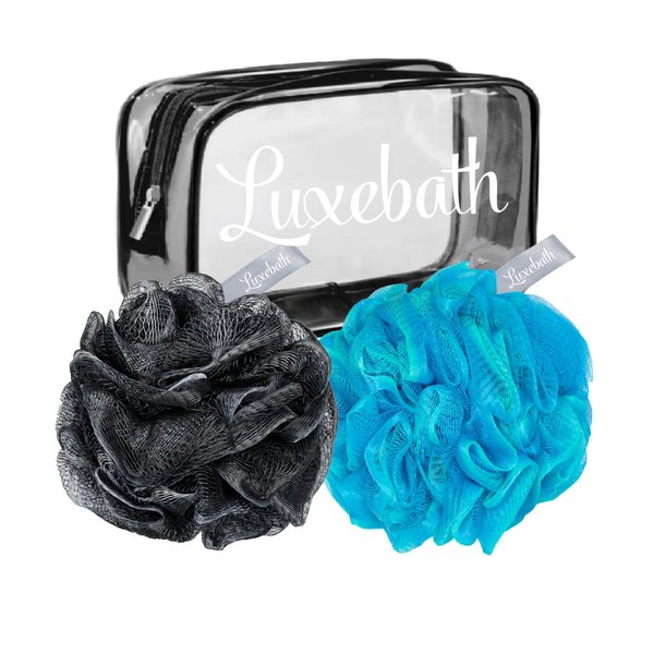 Luxebath Loofah Bath Sponge Exfoliating Body Scrubber Pack for Use in Shower with Portable Travel Carrying Case