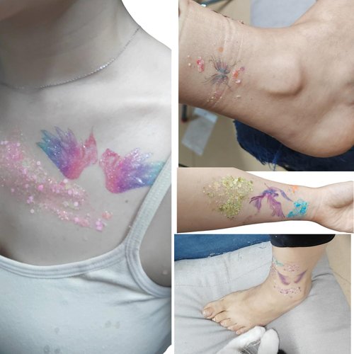 24 Color Body Glitter Gel Temporary Tattoos, Chunky Sequin Glitter with 32 Fashionable Temporary Tattoos 4 Brushes for Festival Birthday Makeup Party