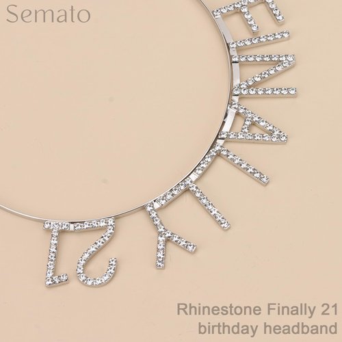 Semato 21st Birthday Sash & Rhinestone “FINALLY 21” Birthday Headband Kit- 21st Birthday Decorations Birthday Gifts for Her Happy 21st Birthday Decorations (silver)