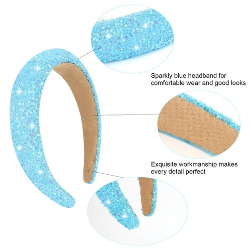 Jaciya Sequin Headbands for Girls Sparkly Wide Headbands for Women Cute Confetti Head Band for Toddler Fashion Blue Hairband for Little Girls Hair Accessories