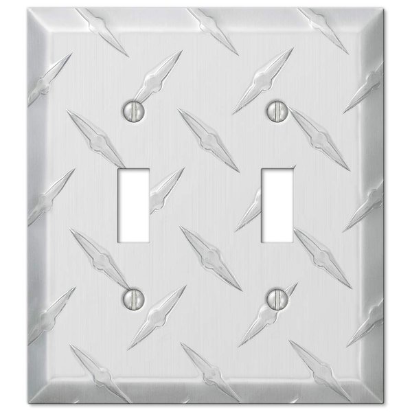 Amerelle 955TT Diamond Plate Wallplate, 2 Toggle, Aluminum, Silver, 1-Pack