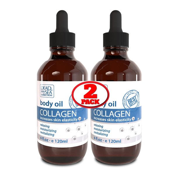 Dead Sea Collection Body Oil for Dry Skin - Collagen & Vitamin E Moisturizing Oil - Anti-Aging and Skin Elasticity Support – Pack of 2 (4 Fl.Oz Each)