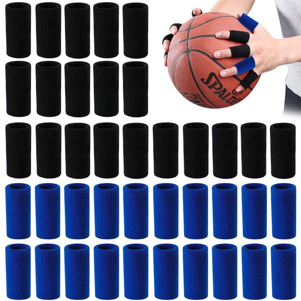FULANDL 40PCS Finger Sleeves, Thumb Splint Brace Support Elastic Compression Protector for Sports, Perfect for Relieving Pain Calluses Arthritis Knuckle (Black+Blue)