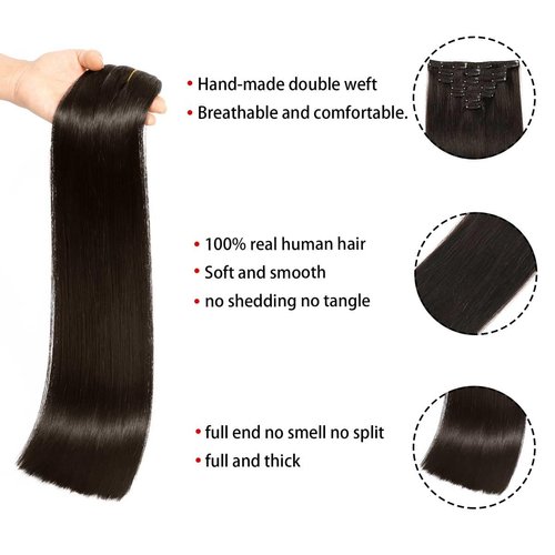 Clip in Hair Extensions Real Human Hair Straight 22 Inch 7pcs 120g Clip ins Hair Extensions Brazilian Remy Human Hair 16 Clips Double Weft Human Hair For Women (22 Inch, 1B Natural Black)