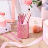 Bling Sequin Pen Holder with 6 Pcs Sequin Click Pens Cute Sequin Glitter Retractable Ballpoint Pens, Pencil Cups for Desk Organizer Makeup Brush Holder for Women Girls Classroom Offices (Pink)