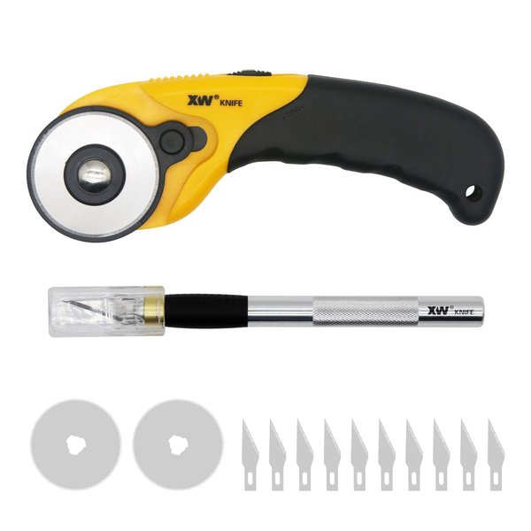 XW Hobby Knife Set- 45mm SKS-7 Rotary Cutter and Precision Knife for Art, Quilting and Crafting,12 Bonus Blades