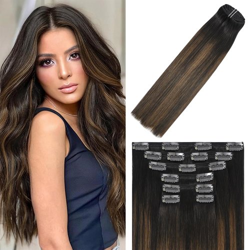 WindTouch Clip in Hair Extensions Human Hair Extensions 18 Inch 120g 7pcs #2T6P2 Dark Brown to Chestnut Brown Balayage Clip in Hair Extensions Clip in Hair Extensions Real Human Hair Double Weft