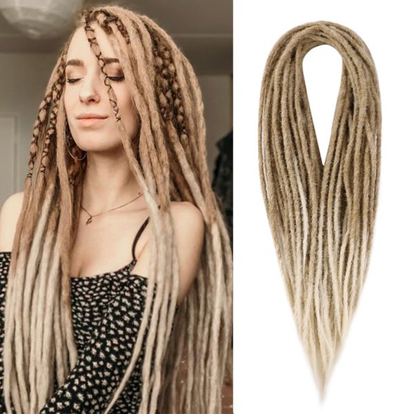 Aguacor Straight Dreadlocks Synthetic Double Ended Dreadlock Extensions 20inches 30 Strands Thin Soft Light Brown to Blonde DE Dreadlocks Extensions for Women (30 Strands, 27/613)