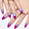 GLAMERMAID Press on Nails Medium Almond, Handmade Purple Blue Temperature Change Nails Polish Glue on Nails, 24Pcs Acrylic False Nails Kit Reusable UV Finish Full Cover Stick on Nails for Women Gift