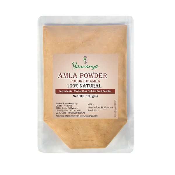 Yauvanya Pure Amla (Indian Gooseberry - super rich in Vitamin C) Powder for Hair 300 gms - 3 packs of 100 gms each | Vegan