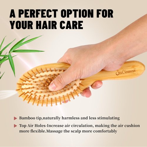 SiuClassical Bamboo Paddle Hair Brush Detangling Massage Scalp Hairbrush for Women, Men and Kids, Suitable for All Hair Styles