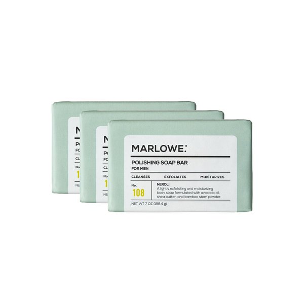 MARLOWE. No. 108 Polishing Soap Bar, 7oz (3 Bars) Lightly Exfoliating, Moisturizing & Cleansing Bar Soap for Men, Made with Natural Ingredients