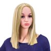 SWACC 14-Inch Short Straight Middle Part Hair Wig Medium Length Synthetic Heat Resistant Wigs for Women with Wig Cap (Dirty Blonde Highlights)