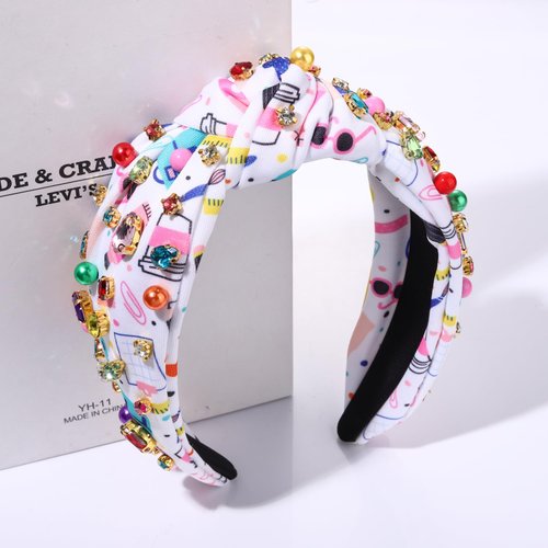 Back to School Headband Colorful Crystal Beads Knotted Headband Cute School Teacher Pattern Top Knot Twist Hairband Headpieces Boho Spring Summer Headband Hair Accessories for Teacher Student (back to