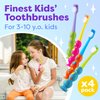 Kids Toothbrush 4 Pack - Soft Bristles with Suction Cup - Toothbrush Kids, Child Sized Brush Heads (3-10 Year Old) Kid Toothbrush with Easy Storage - Toddler, Girl & Boy Set (4-Pack, Multi-Color)