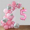 Kwuz 40 Inch Crown Pink Number 5 Balloon, Big Conjoined Baby Pink Foil Mylar Helium 5 Balloon for Girls 5th Birthday Party Decoration Pink Princess Theme Party Supplies Favors Anniversary Decor