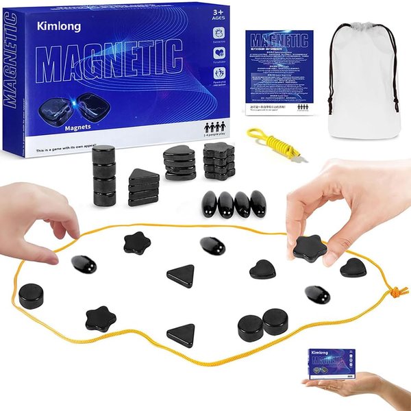 Magnetic Chess Game Set with 20 Stones, 2025 New Multiplayer Magnet Board Game with Rocks, Portable Magnet Chess Game with Rope, Cluster Puzzle Strategy Games, Family Games Gifts for Kids and Adults