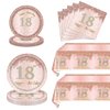 62Pcs 18th Birthday Decorations for Girls Her, Rose Gold Birthday Party Supplies Include 40Plates 20Napkins and 2Piece Tablecloth, Rose Gold Princess Party Tableware for 20 Guests
