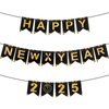 Epakh 3 Pieces Happy New Year Banner 2025 No DIY Required Black and Golden 2025 Happy New Year Party Sign Paper Happy New Years Backdrop for New Years Eve Party Decorations Supplies