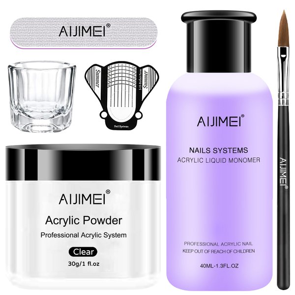 AIJIMEI Acrylic Powder Acrylic Nail Kit with Professional Liquid Monomer Clear Acrylic Nail Tools Set Nail Extension Acrylic Nail System Nail Art Starter Kit (Set A)