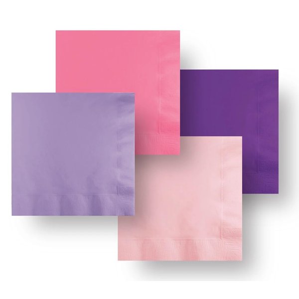 Creative Converting Pink Lavender & Purple Paper Napkins for Girl Birthday Party Supplies, Baby Shower Tableware, Beverage Size, 50ct, Standard